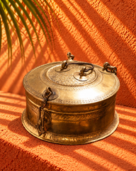 Antique Engraved Brass Lidded Storage Box