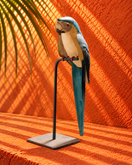 Handcrafted Decorative Parrot Sculpture on Metal Stand