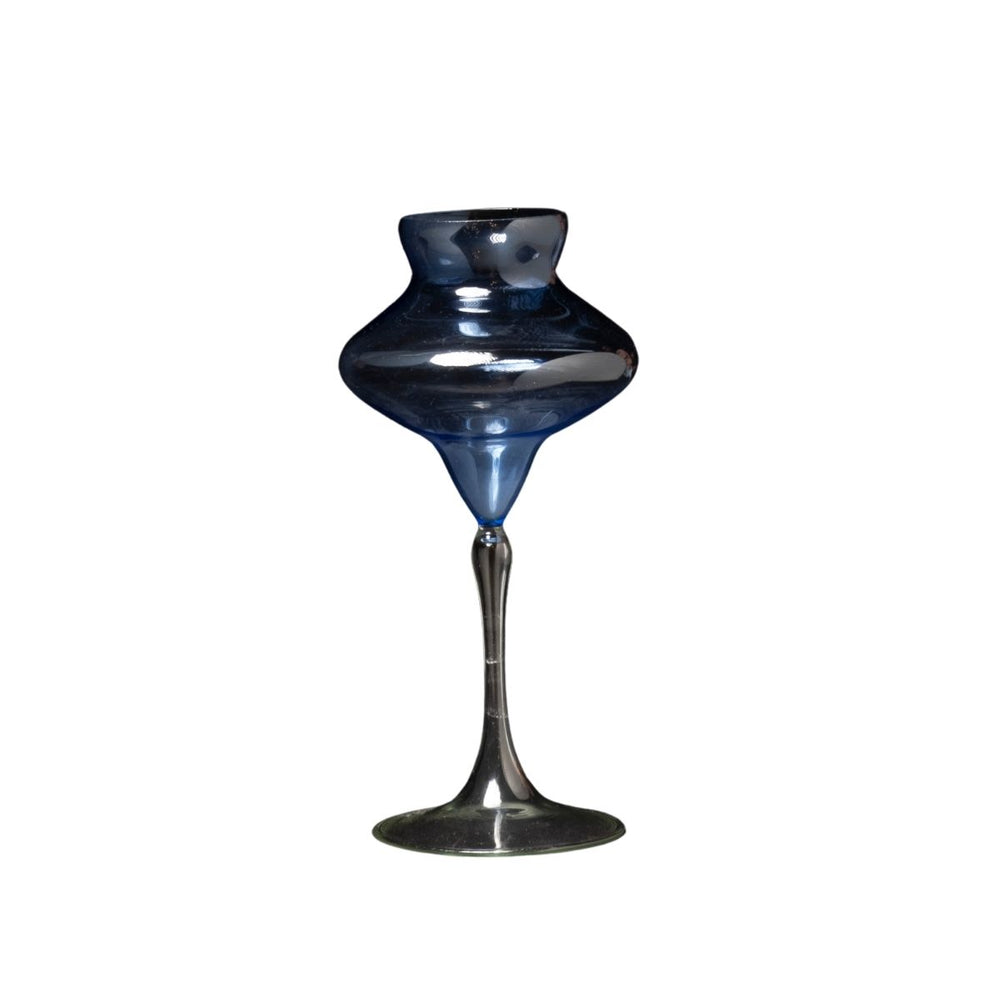 Blue Glass Stemmed Decorative Candle Holder