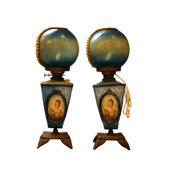 Pair of Antique Victorian Queen Victoria Portrait Banquet Lamps