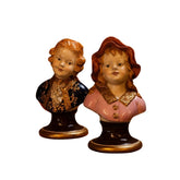 Pair of Antique Gebrüder Heubach Bisque Porcelain Character Busts