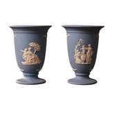 Vintage Neoclassical Blue Relief Urn Pair