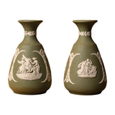 Pair of Olive Green Classical Relief Vases