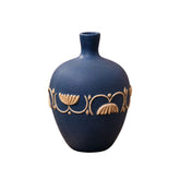 Vintage Blue Neoclassical Ceramic Vase with Floral Relief