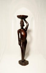 Hand-Carved African Ebony Wood Figure ("Woman with Harvest Basket")