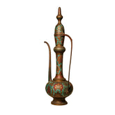 Vintage Kashmiri Etched Brass Aftaba / Enamelled Surahi Pitcher