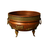 Antique Tibetan Footed Copper Bowl with Brass Dragon Overlay