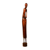 Vintage African Tribal Flute Player Hand-Carved Wood Sculpture