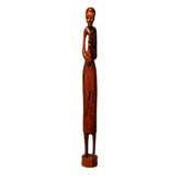 Vintage African Tribal Woman with Water Gourd Hand-Carved Wood Sculpture
