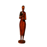 Vintage African Tribal Figure Holding a Water Gourd Hand-Carved Wood Sculpture
