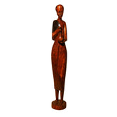Vintage African Tribal Elder Holding a Water Gourd Hand-Carved Wood Sculpture