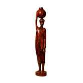 Vintage African Tribal Man Carrying Water Vessel Hand-Carved Wood Sculpture