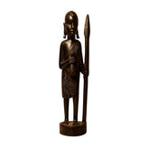 Hand-Carved African Ebony Wood Warrior with Spear Figurine