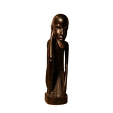 Hand-Carved African Ebony Wood "Thinking Man" / Contemplative Elder Sculpture