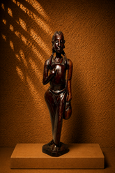 Hand-Carved African Ebony Wood Standing Woman Figurine