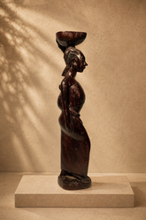 Hand-Carved African Ebony Wood Figure ("Woman with Harvest Basket")