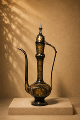 Vintage Indian / Middle Eastern Black Etched Brass Aftaba Pitcher