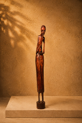 Vintage African Tribal Flute Player Hand-Carved Wood Sculpture