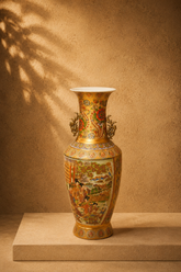 Royal Satsuma Style Gilded Dragon Handle Vase