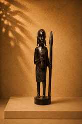 Hand-Carved African Ebony Wood Warrior with Spear Figurine