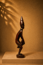 Vintage African Tribal Djembe Drummer Hand-Carved Wood Sculpture