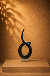 Murano Style Hand-Blown Black and Gold Loop Glass Sculpture