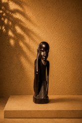 Hand-Carved African Ebony Wood "Thinking Man" / Contemplative Elder Sculpture