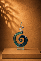 Murano Style Hand-Blown Blue Spiral Wave Glass Sculpture