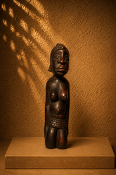 Hand-Carved African Hardwood Kneeling Female Fertility Figurine