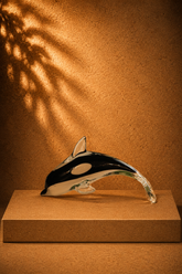 Murano Style Hand-Blown Orca (Killer Whale) Glass Sculpture