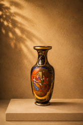Hand-Painted Cobalt Blue & Gilt Porcelain Vase