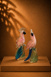 Pair of Murano Style Hand-Blown Cockatoo Parrot Glass Sculptures