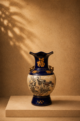 Cobalt Blue Gilded Winter Landscape Vase