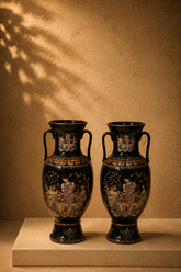 Greek Neoclassical Black Glaze Amphora Vase