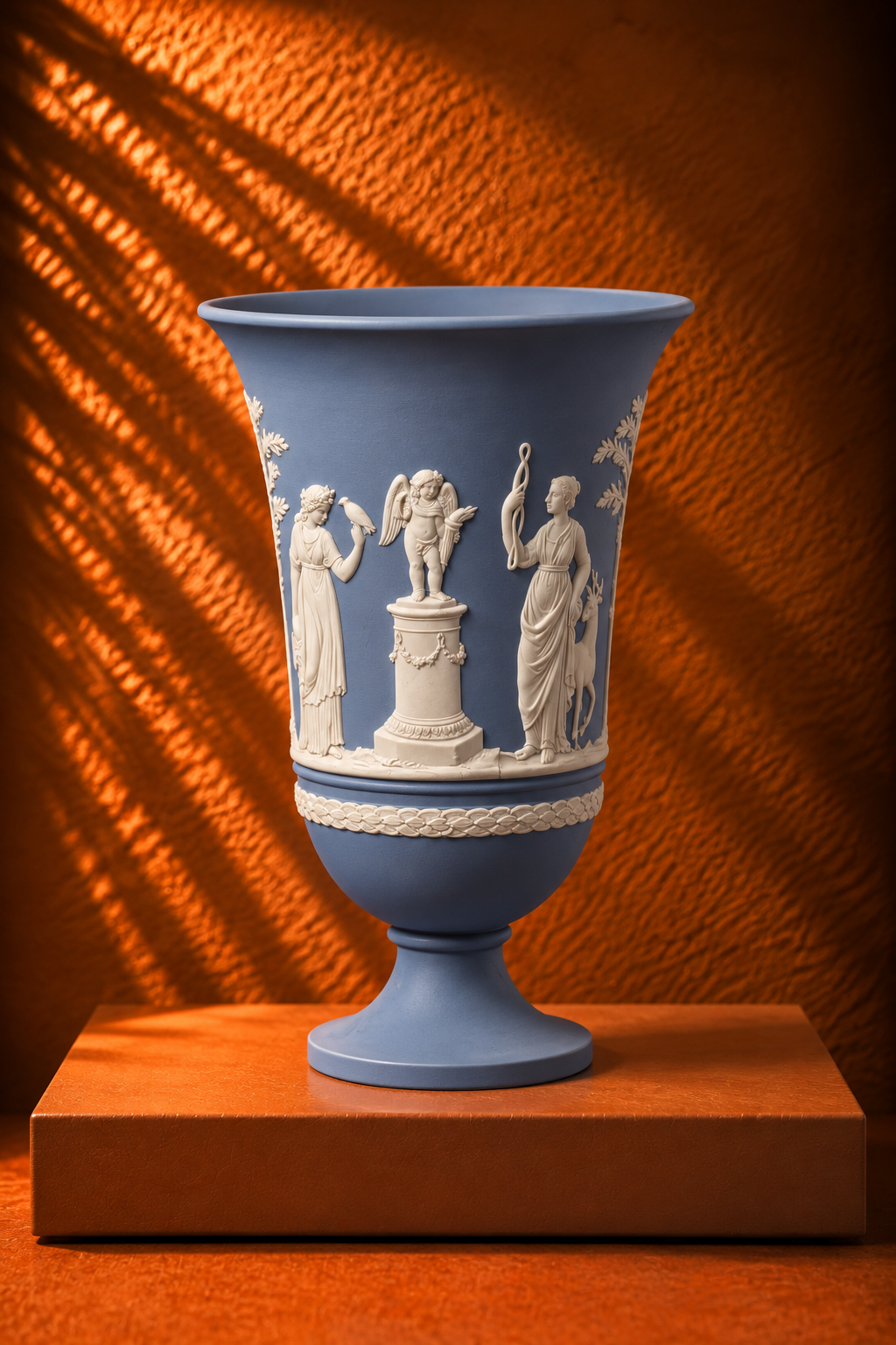 Vintage Wedgwood-Style Blue Jasperware Neoclassical Urn