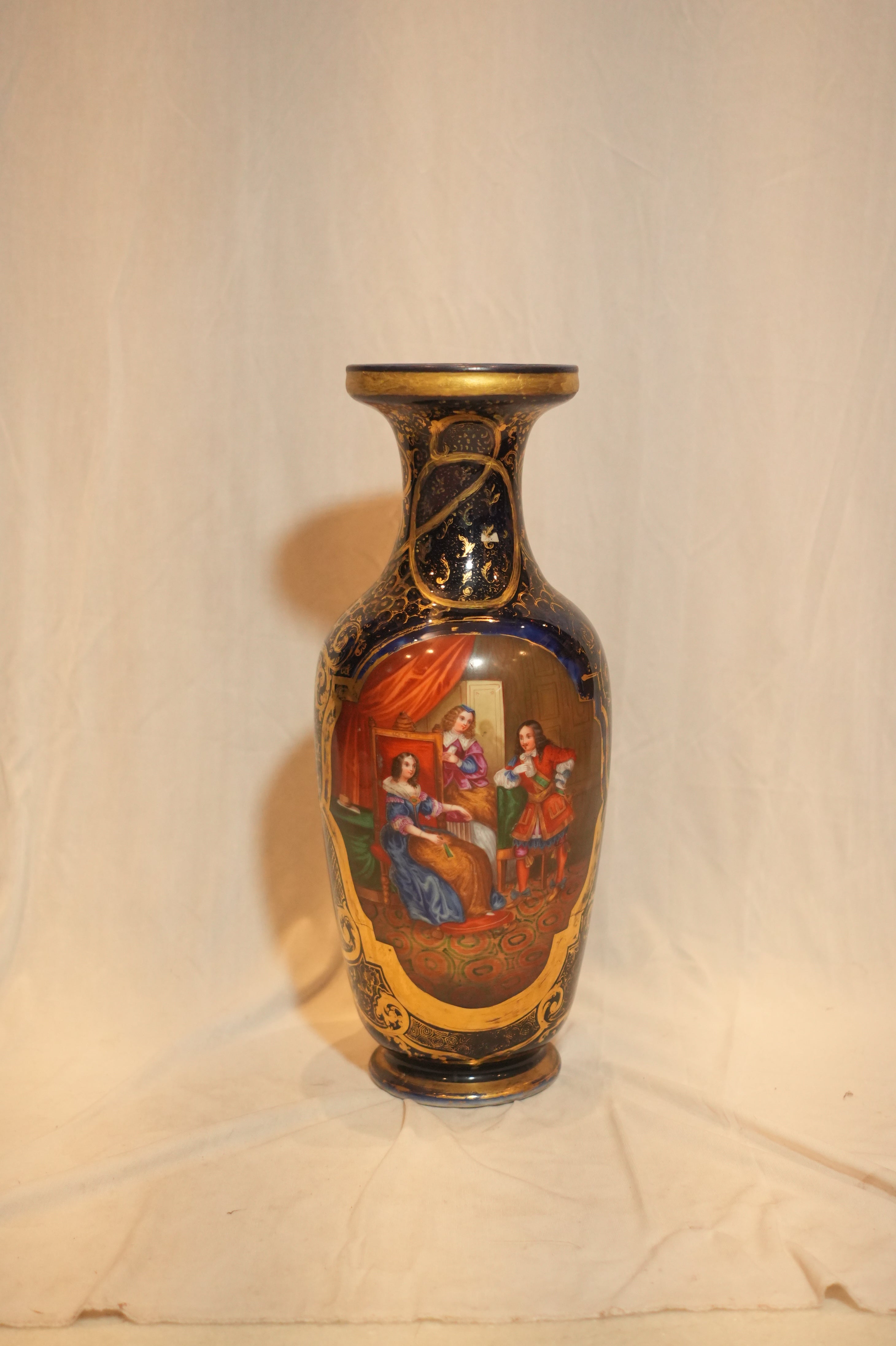 Hand-Painted Cobalt Blue & Gilt Porcelain Vase