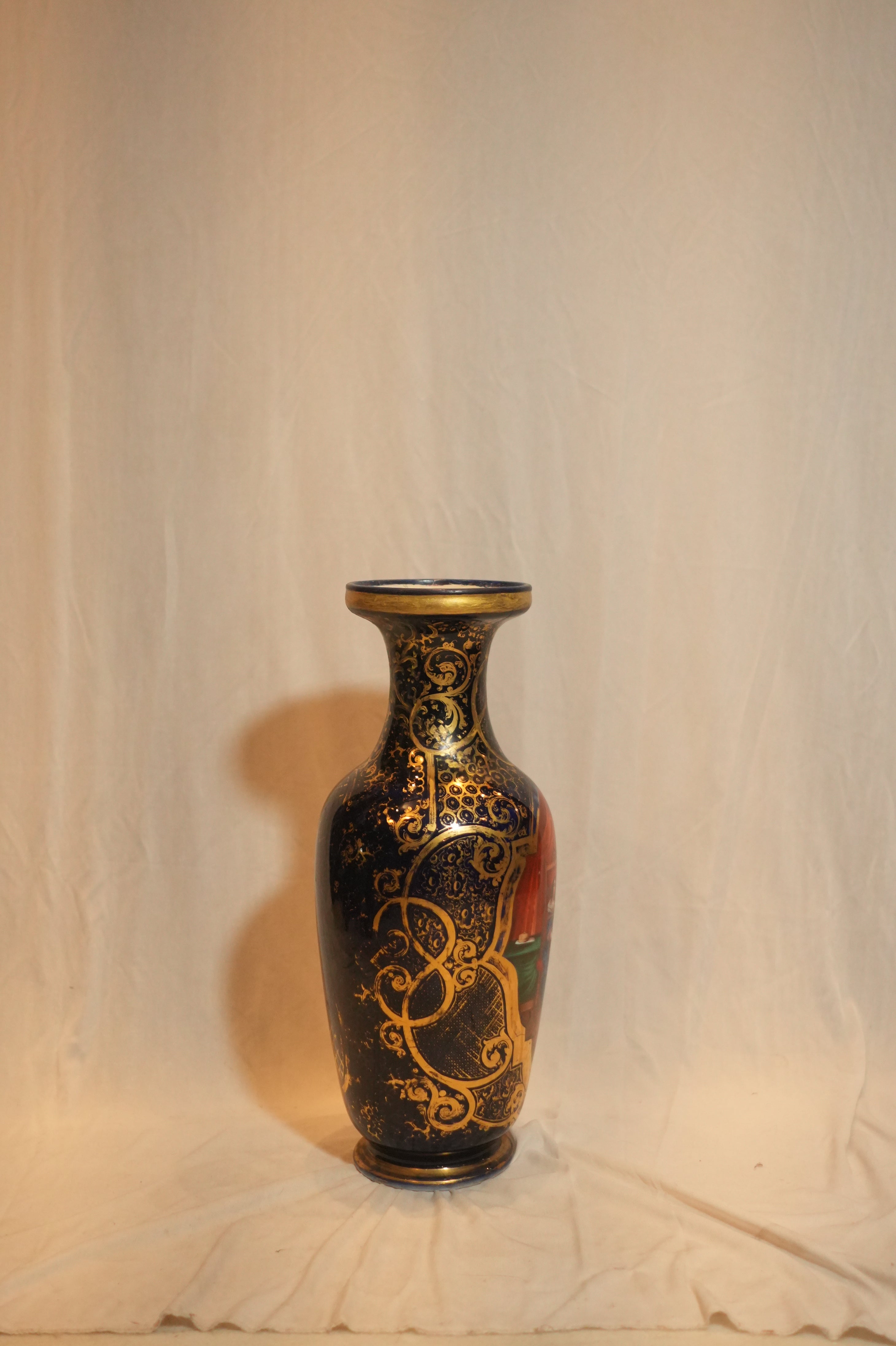 Hand-Painted Cobalt Blue & Gilt Porcelain Vase