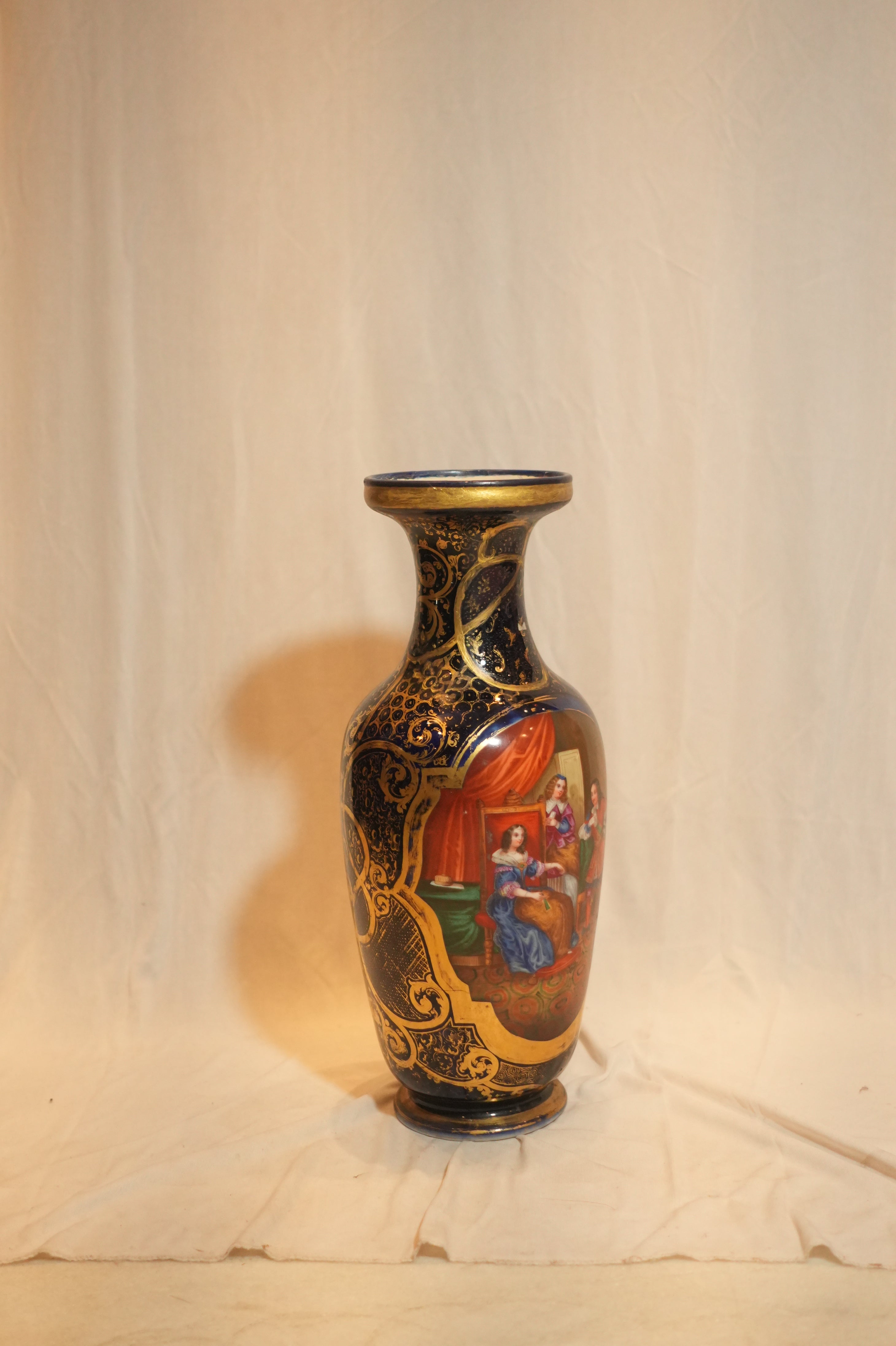 Hand-Painted Cobalt Blue & Gilt Porcelain Vase