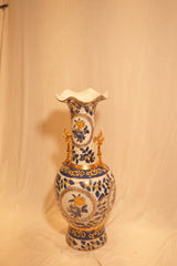 Chinese Export Floral Baluster Vase with Dragon Handles