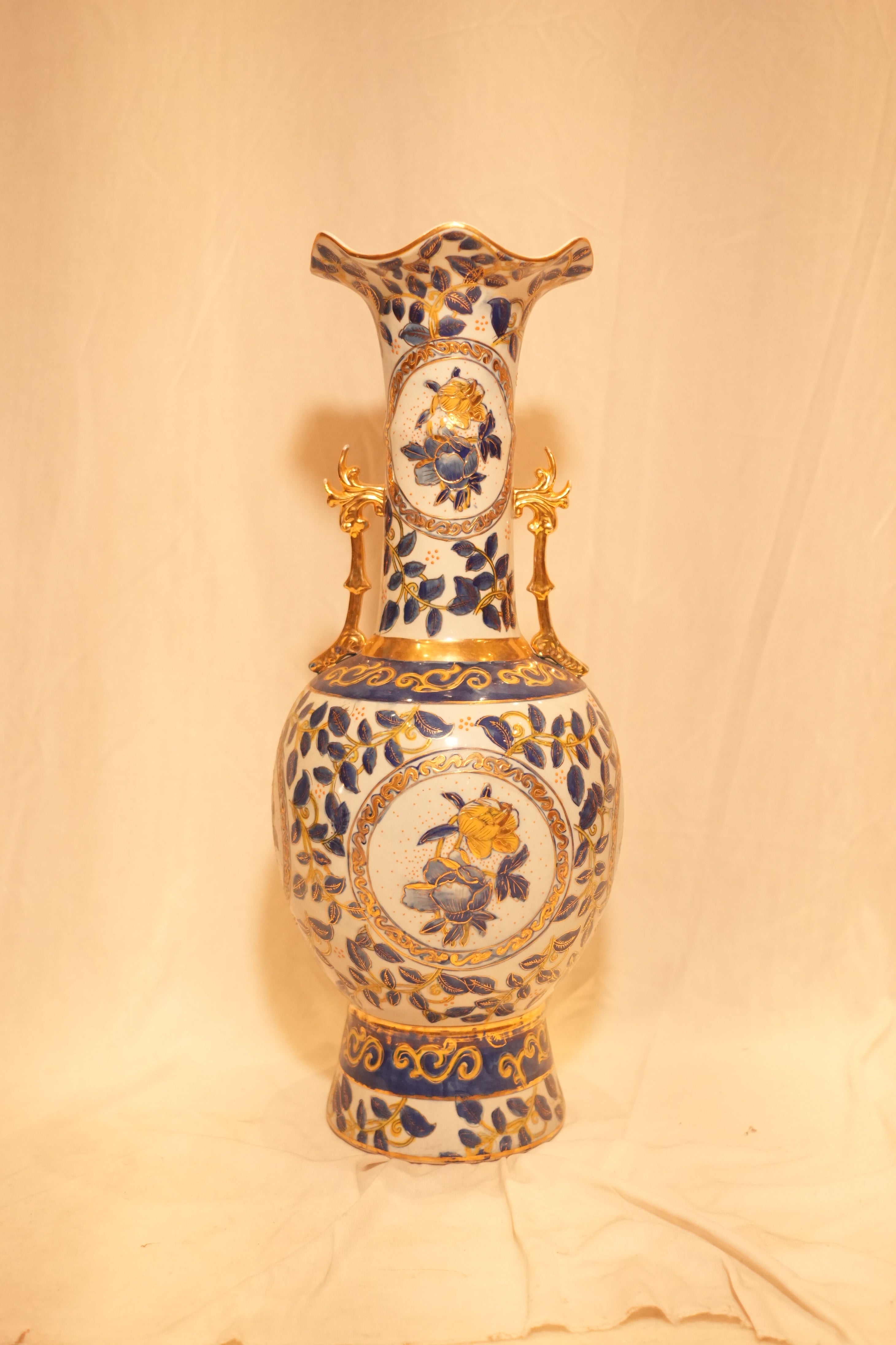 Chinese Export Floral Baluster Vase with Dragon Handles