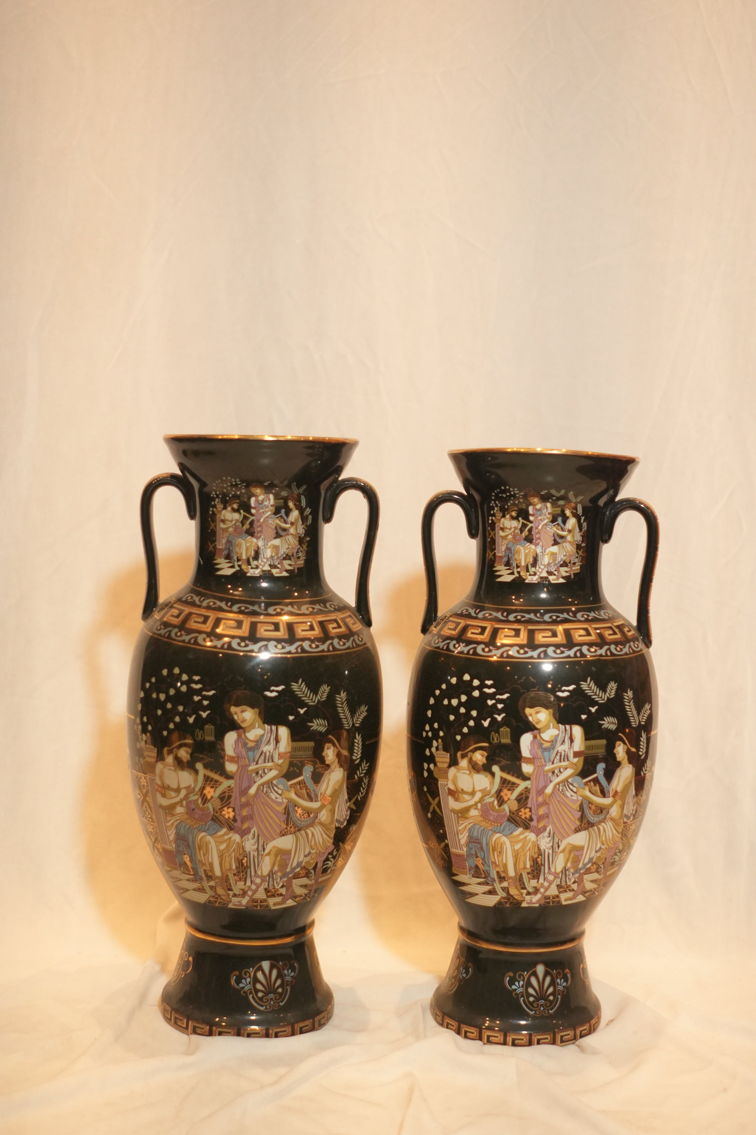 Greek Neoclassical Black Glaze Amphora Vase