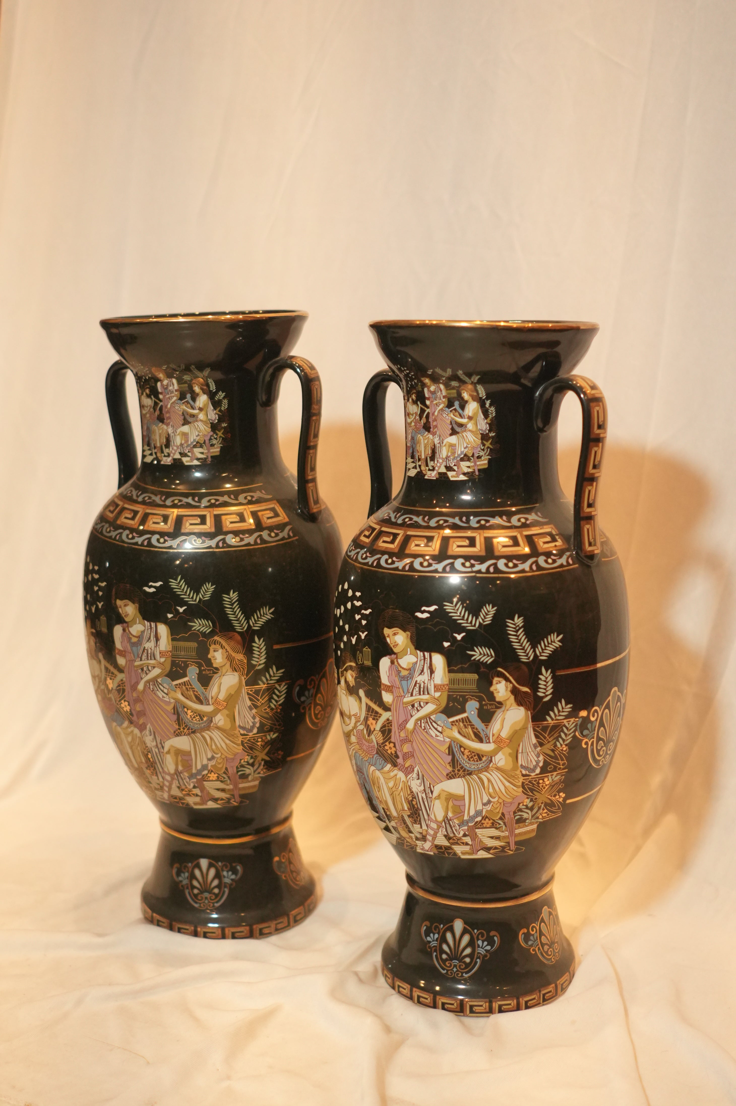 Greek Neoclassical Black Glaze Amphora Vase