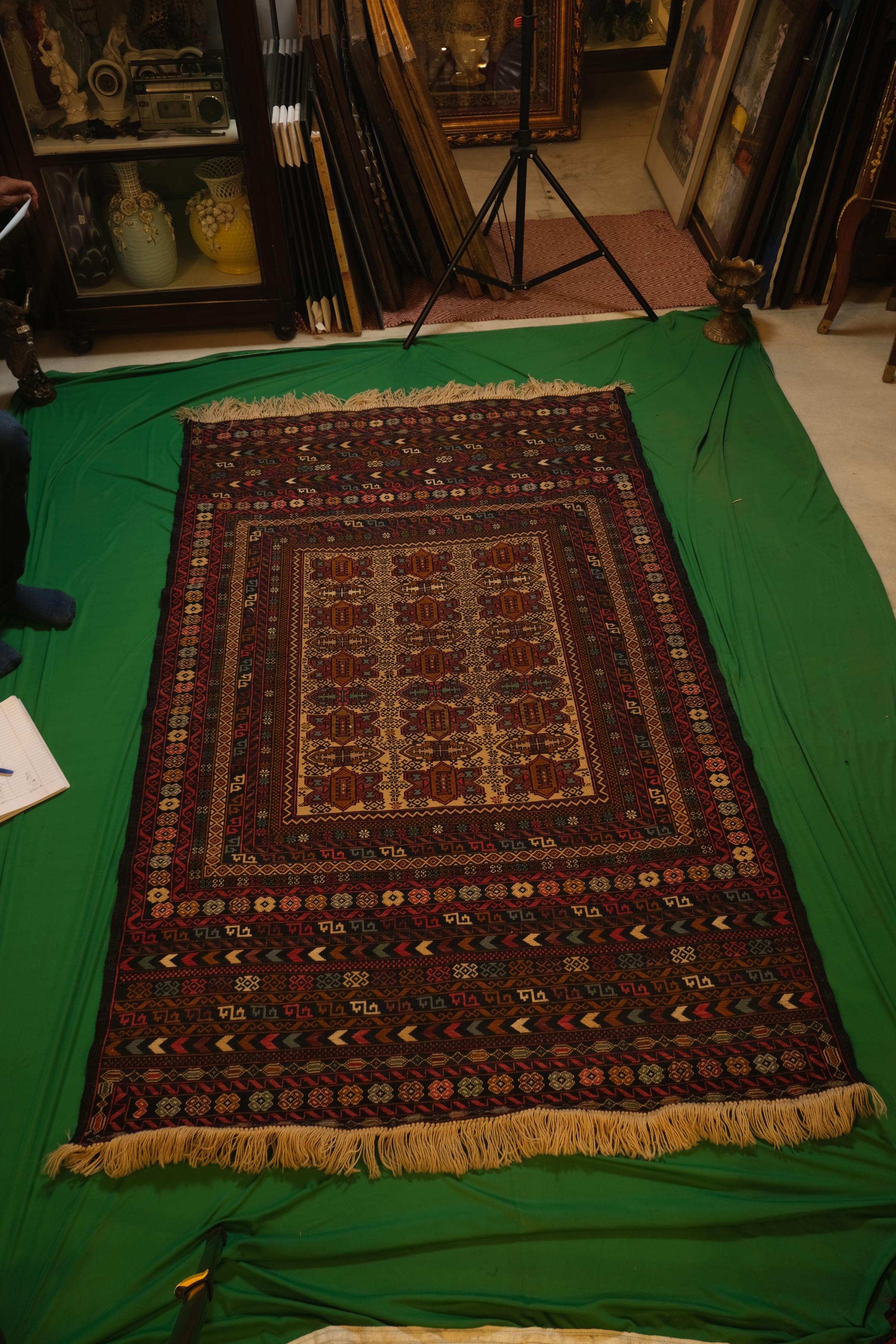 Hand-Knotted Afgani Kilim Miniature Rug Scroll