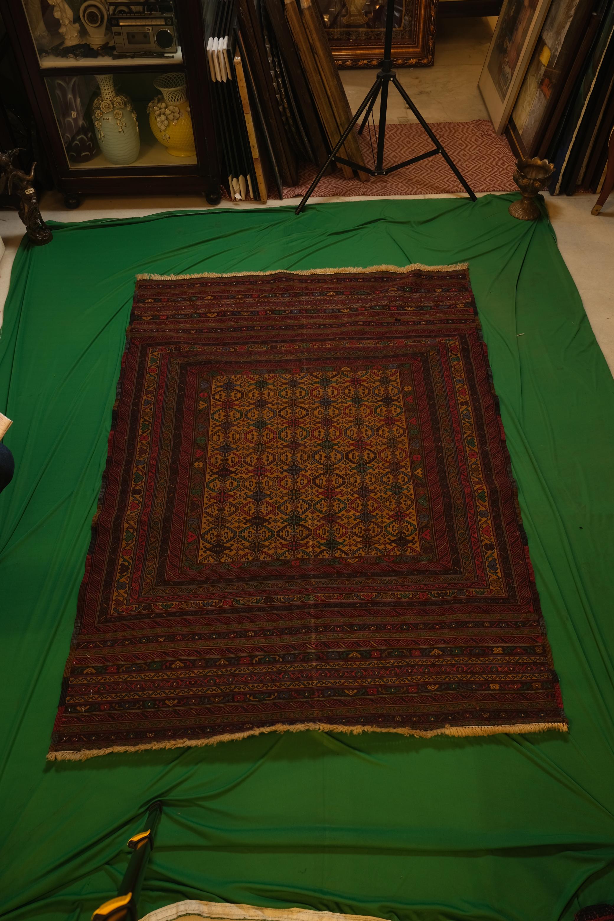 Hand-Knotted Afgani Kilim Shiraz Striped Nomadic Runner Scroll