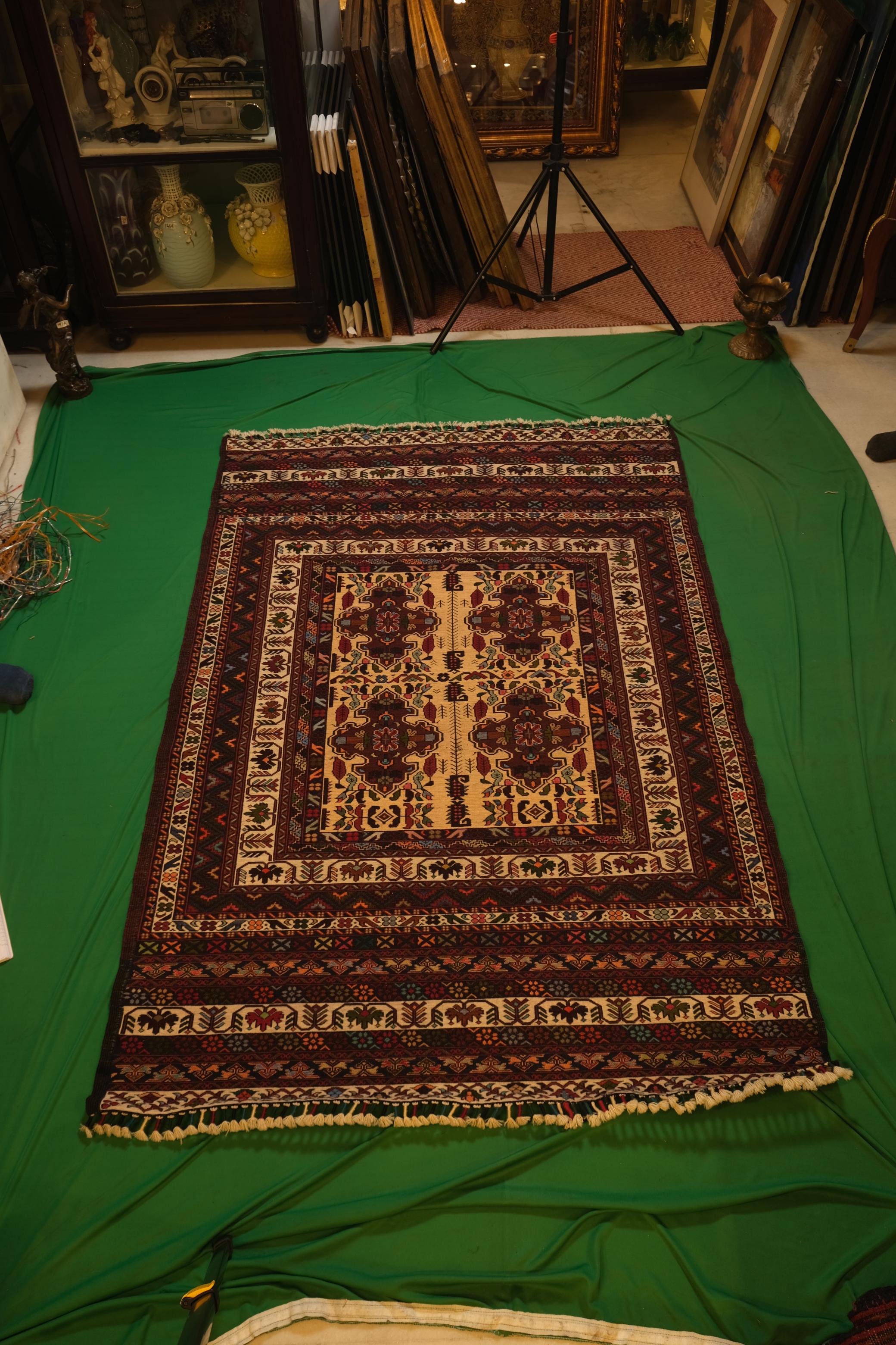 Hand-Knotted Persian Afshar Nomadic Runner Scroll