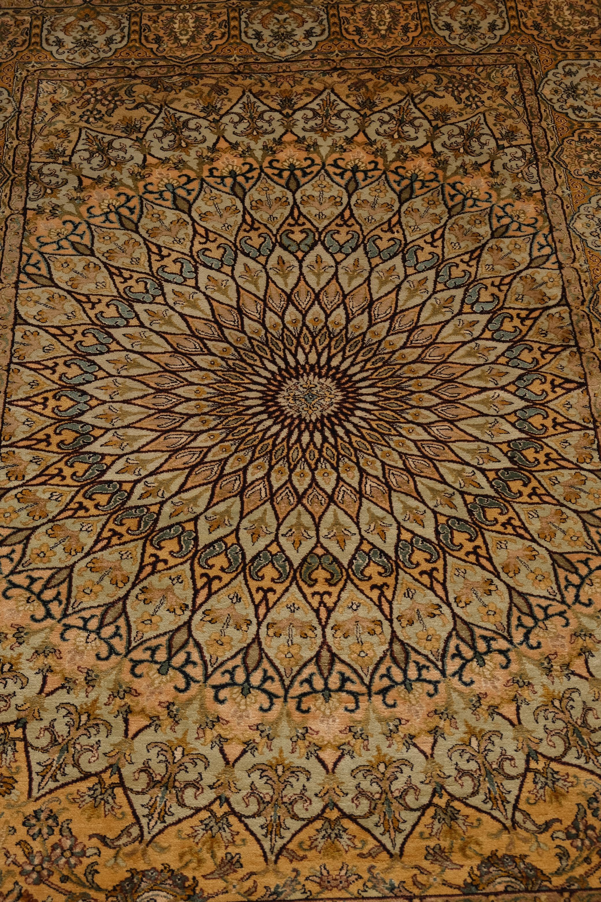 Hand-Knotted Afgani Cotton Silk Isfahan Hunting Scene Runner Scroll