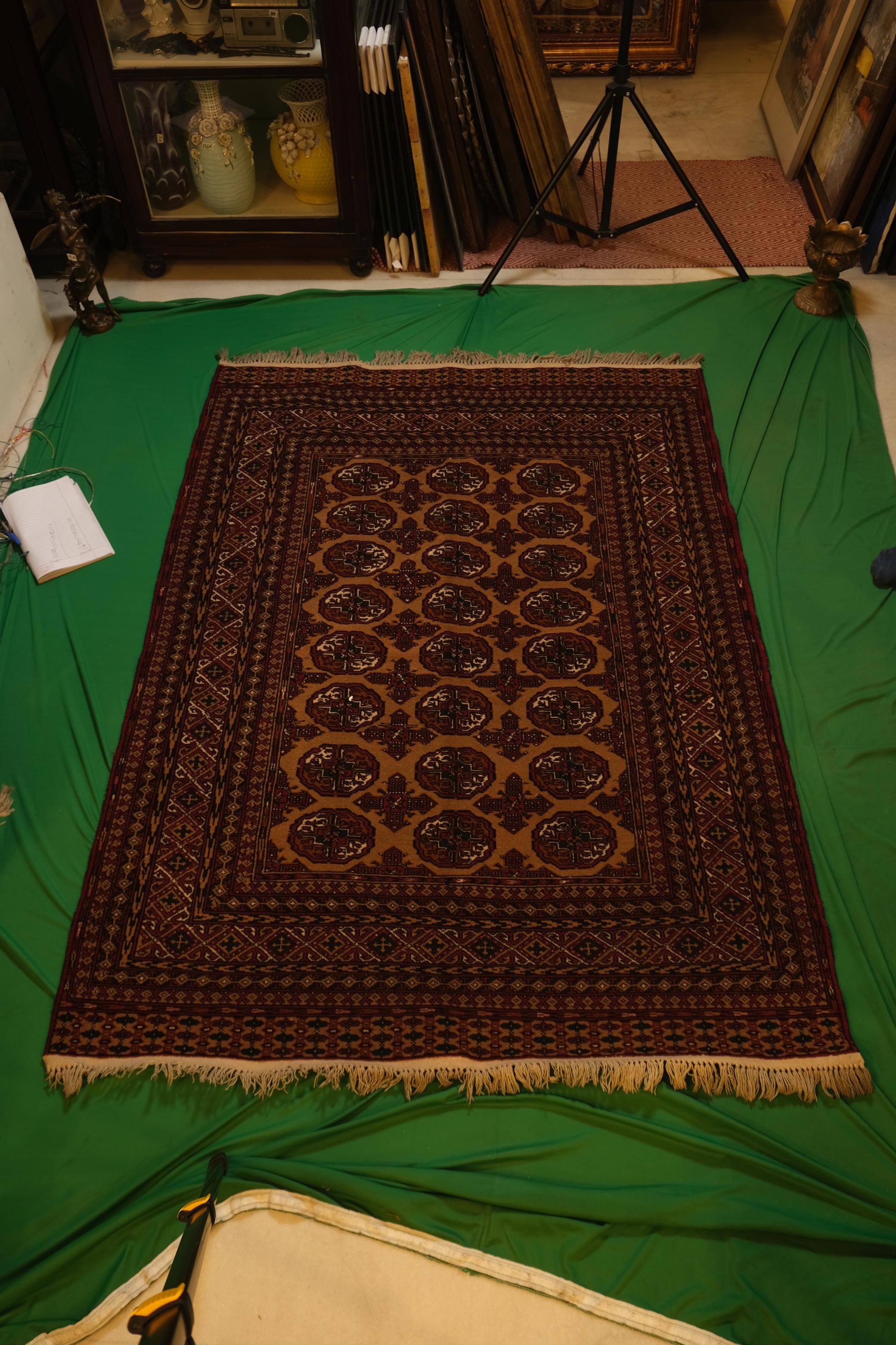Hand-Knotted Afgani Hamadan Geometric Medallion Runner Scroll