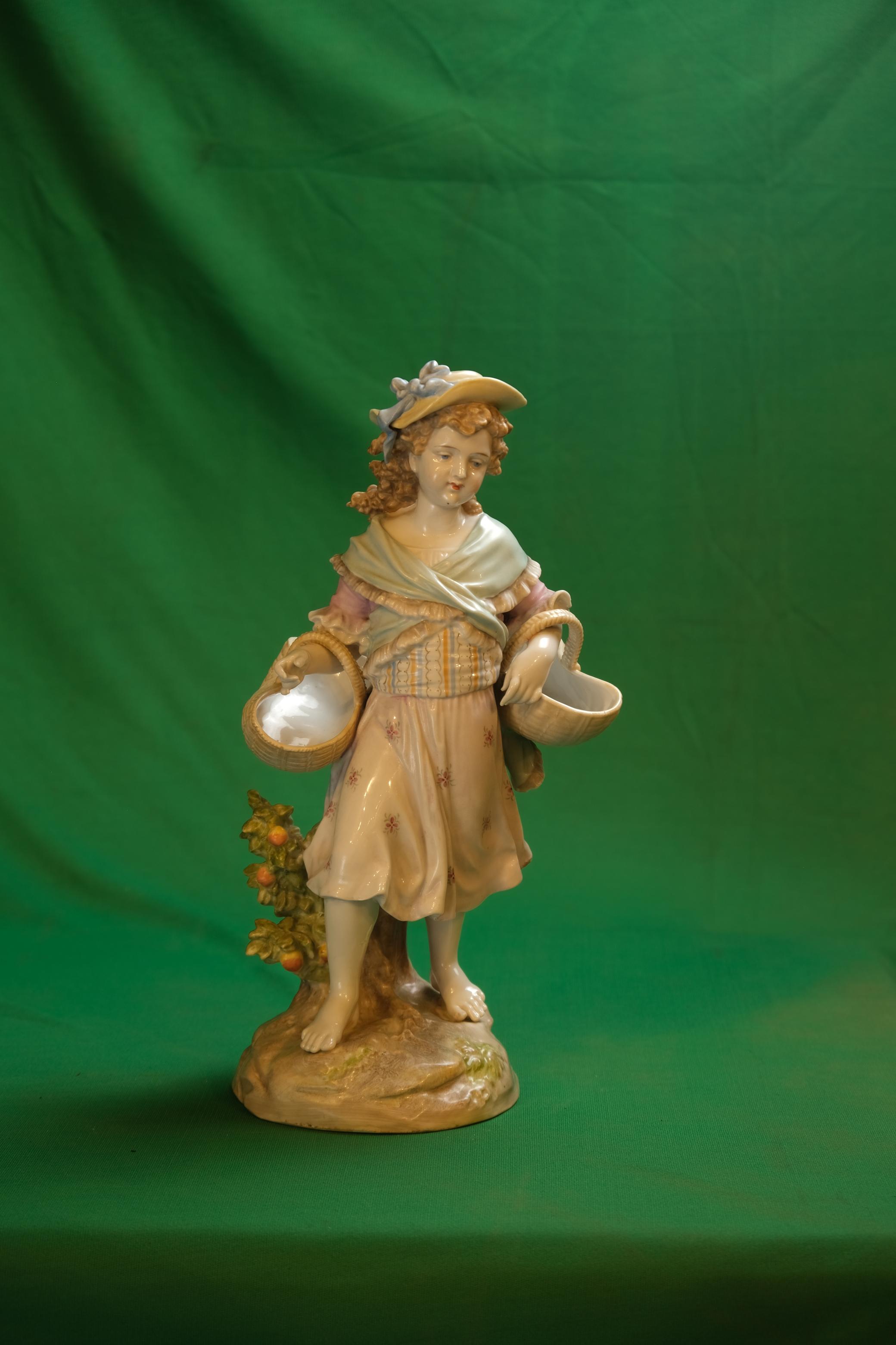 Gebrüder Heubach Bisque Porcelain Girl Carrying Baskets Figurine