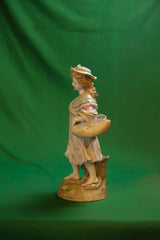 Gebrüder Heubach Bisque Porcelain Girl Carrying Baskets Figurine