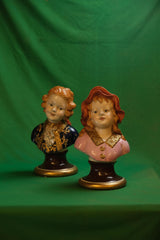 Pair of Antique Gebrüder Heubach Bisque Porcelain Character Busts
